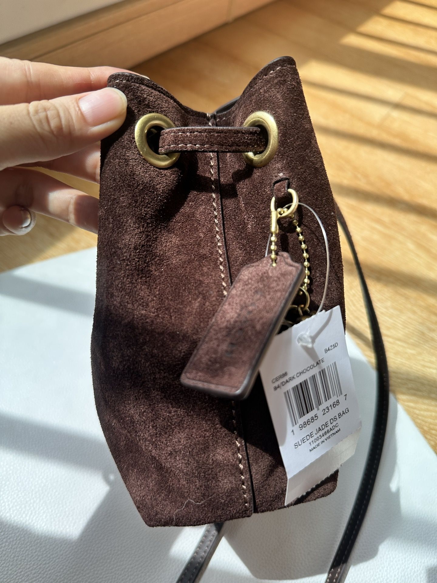 Jade small lucky bag, coffee colored suede, full of Melad…